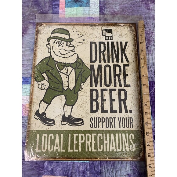 Leprechauns Irish man cave 12.5x16 beer signs Bar Drink More Rustic Look Wall - Picture 2 of 3